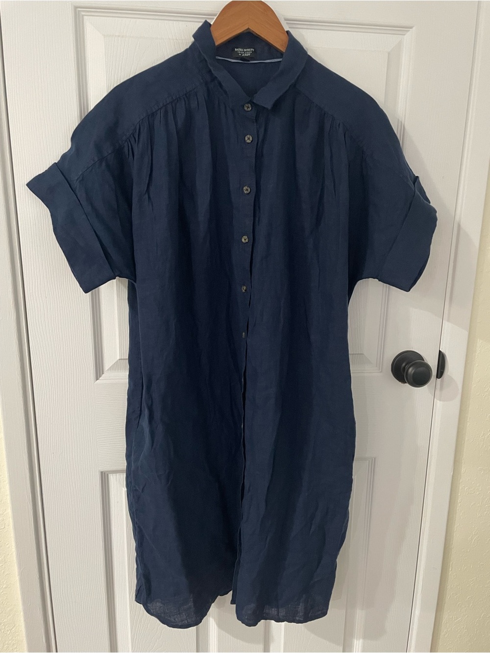 J.Crew Baird McNutt Irish Linen Navy Short Sleeve Button Front Shirt Dress L